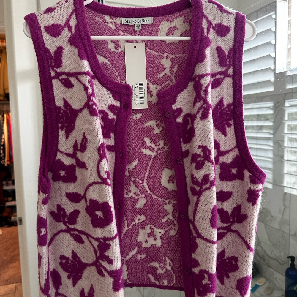 See and Be Seen (Piper and Scoot) Jacquard sweater vest -Fuschia. New with Tags.